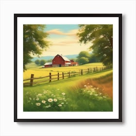 Red Barn In The Countryside 1 Art Print