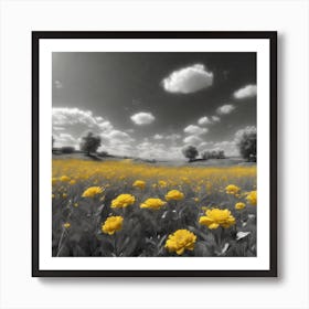 Black And White Flower Field Art Print