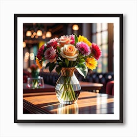 Flowers In A Vase On A Table Art Print