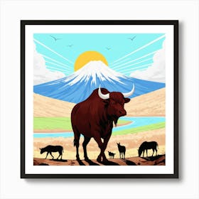 Bulls In The Mountains 10 Art Print