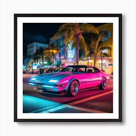 Pink Car In Miami Art Print