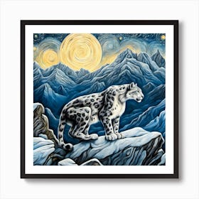 Snow Leopard At Night Art Print
