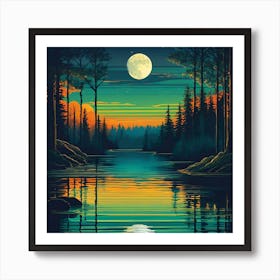 Full Moon In The Forest Art Print