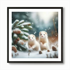 Ferrets In The Snow Art Print