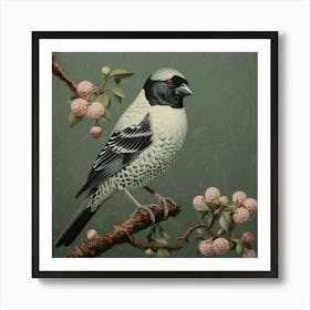 Ohara Koson Inspired Bird Painting Finch 1 Square Art Print