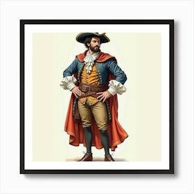 Spanish Man With A Historical Costume, Watercolor With Classic Details 1 Art Print