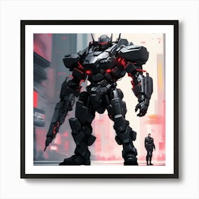 A Man With Black Armored Uniform, Futuristic, Giant Robot, Inspired By Krenz Cushart, Neoism, Kawacy, Wlop (3) Art Print