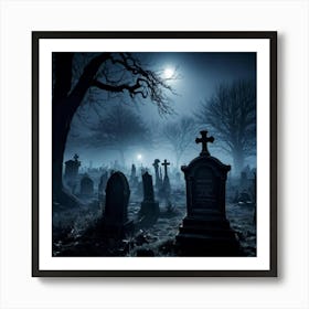 Frightened Souls Wandering Through A Mist Shrouded Graveyard On A Dark Halloween Night Eerie Full M Art Print