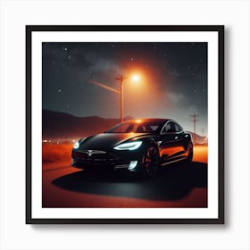Tesla Model S At Night Art Print