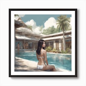 A beautiful young asian woman is wearing bikini beside swimming pool Art Print