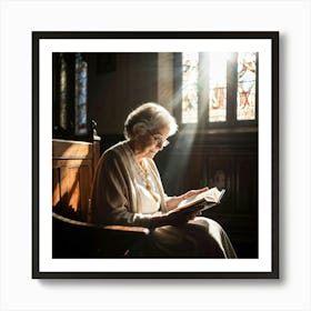 An Elderly Woman Of Faith Dressed In A White Cardigan Is Absorbed In Reading The Holy Bible Her H (2) Art Print