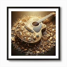 Golden Acoustic Guitar Art Print