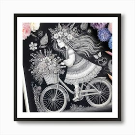 Little Girl Riding A Bicycle Art Print