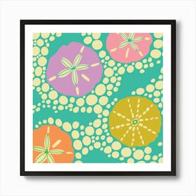 IN THE SURF Coastal Beach Sea Urchins and Sand Dollars in Bright Summer Colours Art Print