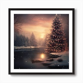 Christmas Tree In The Snow Art Print