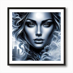 Girl With Smoke Art Print