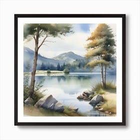 Watercolor Of A Lake Art Print