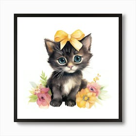 Cute Kitten With Flowers 2 Art Print