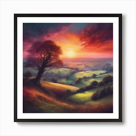 Meadows and Green Fields at Sundown Art Print