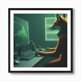 Fox In Front Of Computer Art Print