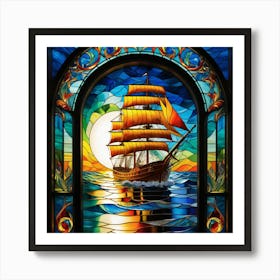 Sailing Ship Stained Glass 1 Poster