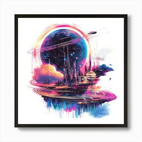 Space City.Generated AI. Wall Art Print 2 Art Print