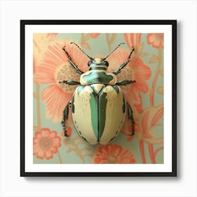 Vintage beetle on wallpaper Art Print