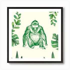 Gorilla In The Jungle green Art Print