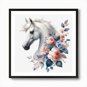 White Horse With Flowers 5 Art Print