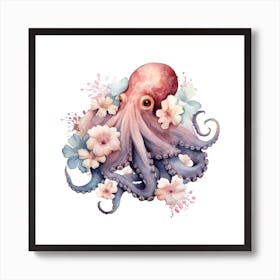 Octopus With Flowers Art Print