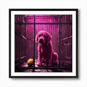 Pink Dog In Cage Art Print