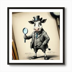 Cow With Magnifying Glass 1 Art Print