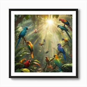 Parrots In The Jungle Paintings Art Print 3 Art Print