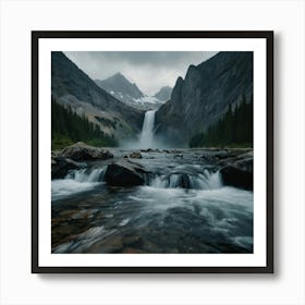 Waterfall In The Mountains Art Print