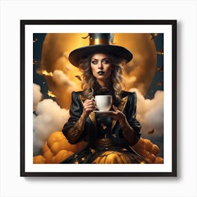 Witch With A Cup Of Coffee Art Print