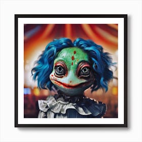 Creepy Clown Circus Frog with Blue Hair Art Print