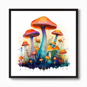 Mushrooms On A White Background Art Print