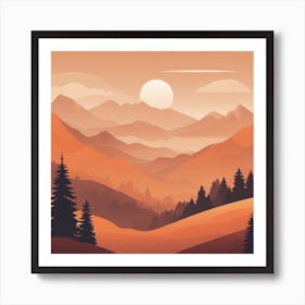 Misty mountains background in orange tone 116 Art Print