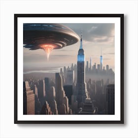 Alien Spacecraft Over New York City Art Print