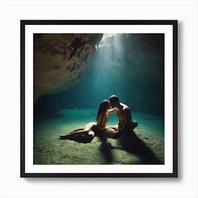 Couple Kissing In A Cave Art Print