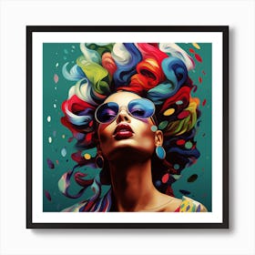 Colorful Woman With Colorful Hair 3 Art Print