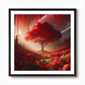 Red Tree In The Forest 3 Art Print