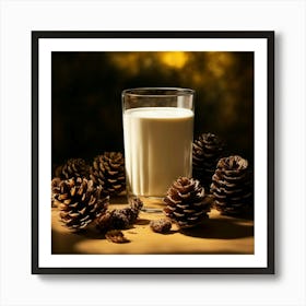 Glass Of Milk And Pine Cones Art Print