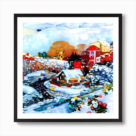 Colorful Winter Village Art Print