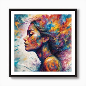 Woman With Colorful Hair Art Print