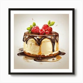 Cake With Chocolate And Raspberries Art Print