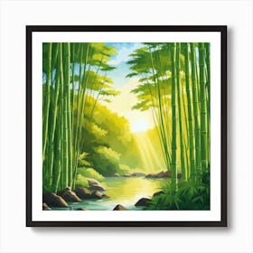 A Stream In A Bamboo Forest At Sun Rise Square Composition 286 Art Print