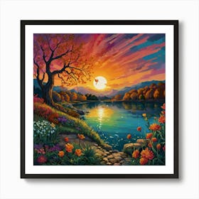 Sunset By The Lake Art Print