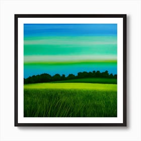 Green Grass A Blue Sky And A Background Of Calm Colors Suitable As A Wall Painting With Beautifu (4) Art Print