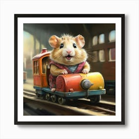 Hamster On A Train Art Print